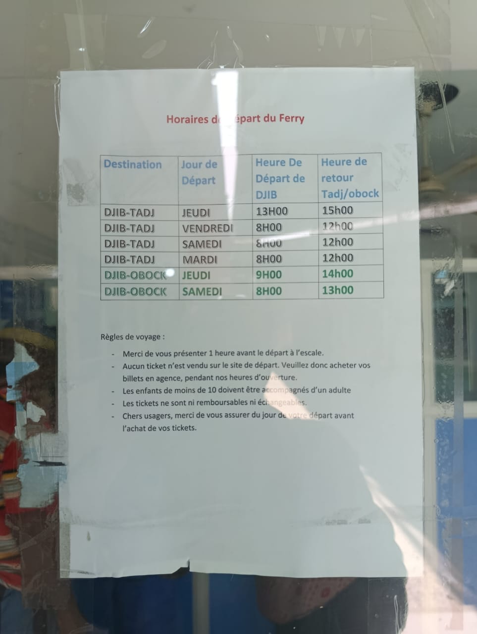 Horaires du Départ du Ferry